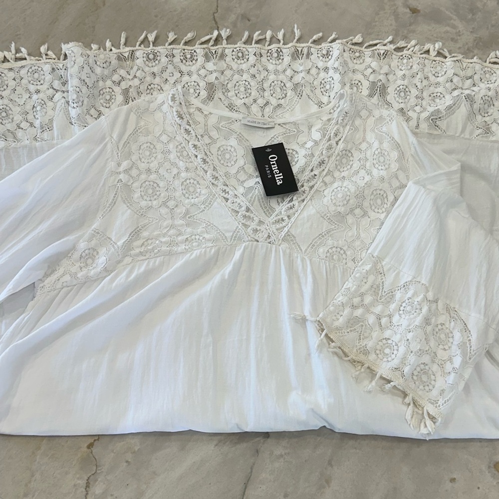 NWT Ornella Paris White Crochet Lace Boho Dress - Picture 3 of 9